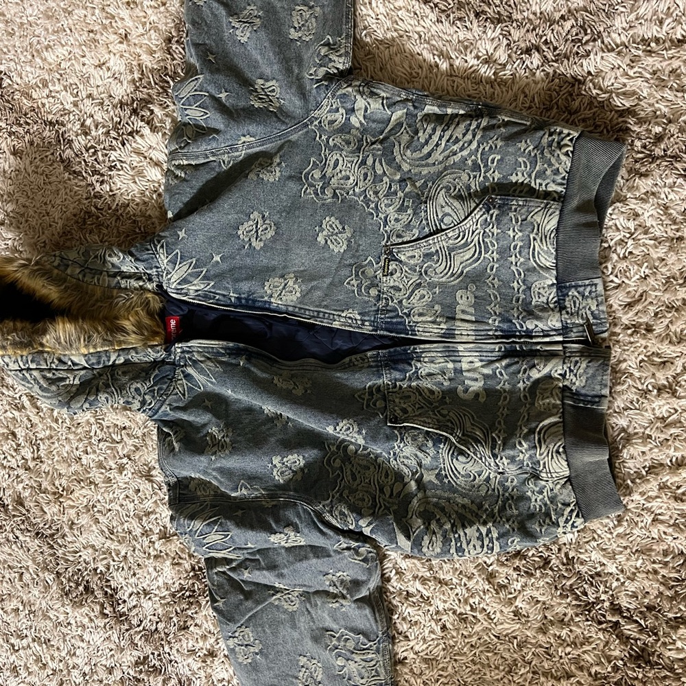 Supreme Blue Denim Jacket with Fur Collar